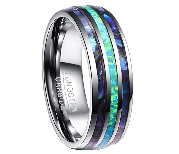      Nuncad 8mm Tungsten Carbide Wedding Ring Band with Abalone Shell and S – BEAUTY NET