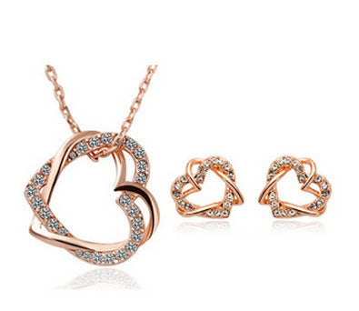       Double Diamond Heart Necklace Earring Set – BEAUTY NET