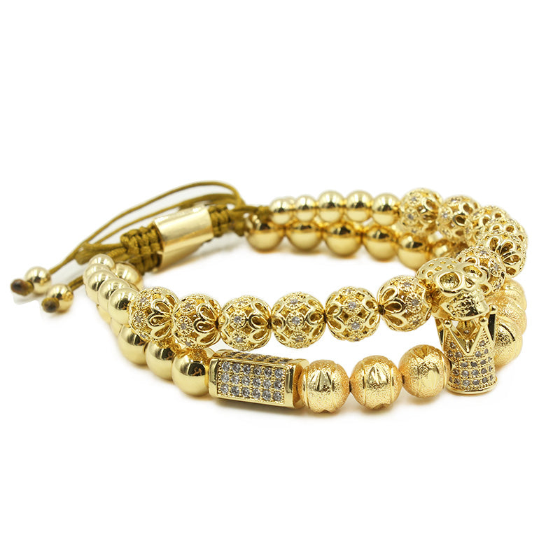       Men's Bracelet Jewelry: Crown Charm Studded with Zircon Macrame Beads  – BEAUTY NET