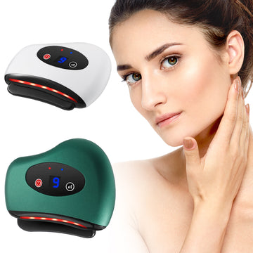 Electric Bianstone Gua Sha Board: Hot Compress, Heating, Vibration Back Facial Massager for Meridian Lymphatic Drainage. Scraping, Heating, and Vibration for Neck and Face Skin Lifting. A Tool for Wrinkle Removal.