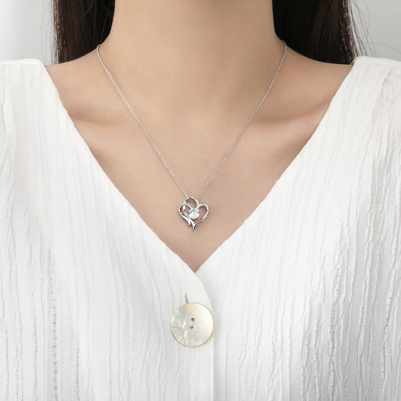 Zircon Double Love Necklace with Rhinestones: Ins Personalized Heart-shaped Necklace Clavicle Chain Jewelry for Women, perfect for Valentine's Day