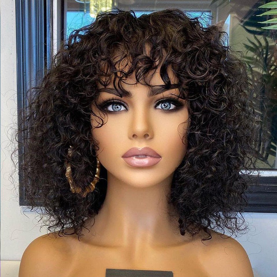       Deep Curly Fringe Human Hair Wigs With Bangs – BEAUTY NET