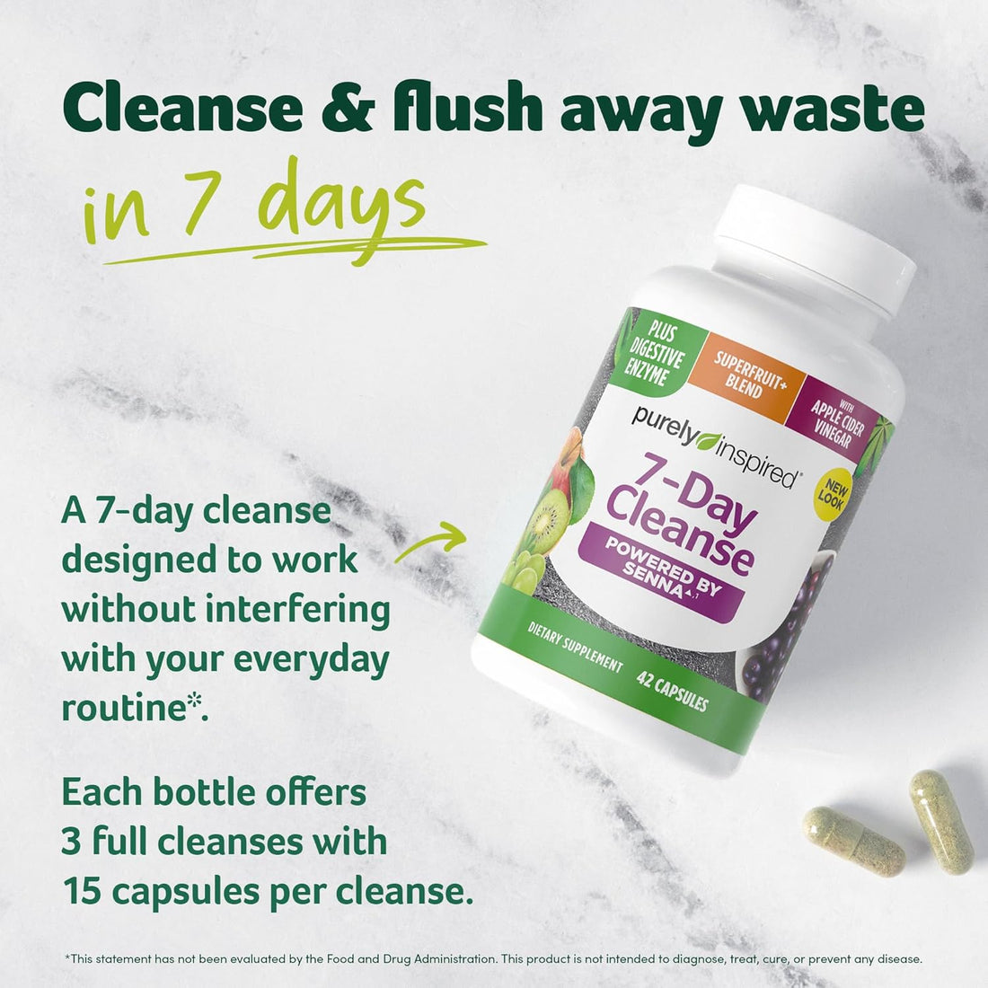7-Day Detox Cleanse – Full Body Detox with Senna, ACV, Probiotics & Enzymes – 42 Capsules