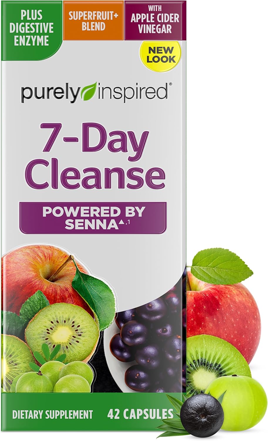 7-Day Detox Cleanse – Full Body Detox with Senna, ACV, Probiotics & Enzymes – 42 Capsules