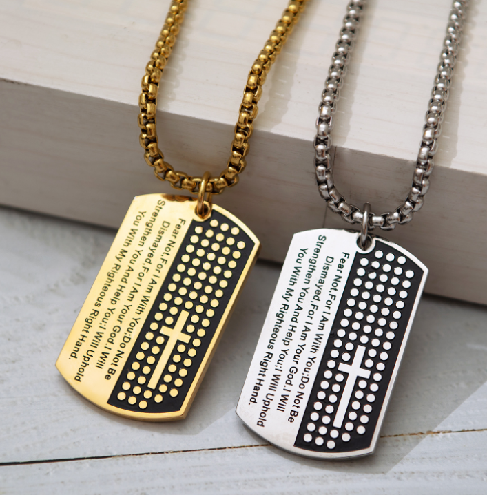       Dog Tag Cross Necklaces & Pendant Gold Color Stainless Steel Chain Bib – BEAUTY NET