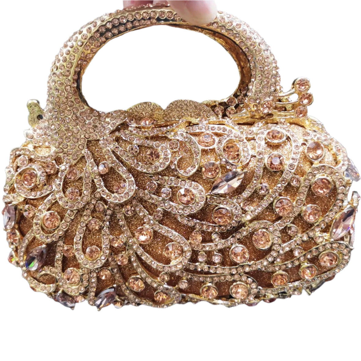 Rose Gold Mini Tote Clutch Handbag with Crystal Evening Bag, Women's Clutch, Champagne Wedding Purse SM94