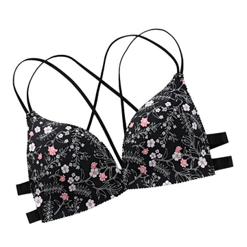 Women’s Floral Print Wireless Bralette - Front Buckle, Push-Up Comfort Lingerie