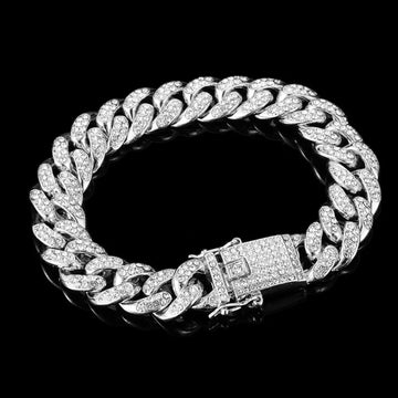 13MM Prong Cuban Link Bracelet – Bling Iced Out 2-Row Rhinestone Miami Chain, Hip Hop Jewelry for Men & Women