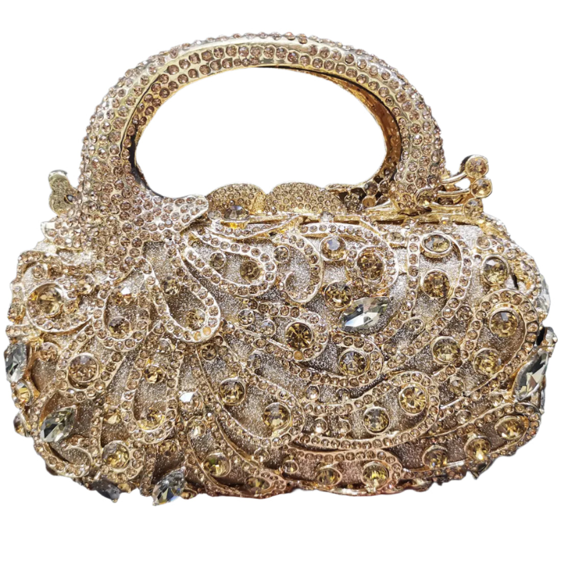 Rose Gold Mini Tote Clutch Handbag with Crystal Evening Bag, Women's Clutch, Champagne Wedding Purse SM94