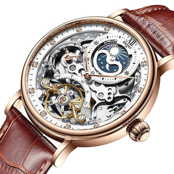 Men’s Luxury Rose Gold Skeleton Tourbillon Automatic Mechanical Watch – Waterproof Top Brand Wristwatch