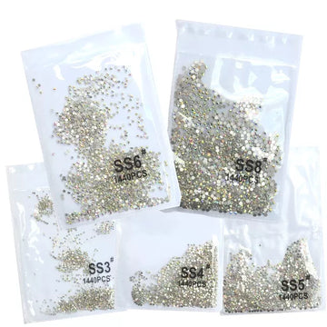 Nail Art Rhinestone Decorations: Top Glitter SS3-SS8 1440pcs Crystal AB Gold 3D Non-Hotfix Flatback Strass Sewing & Fabric Garment Nail Art Rhinestone Decorations