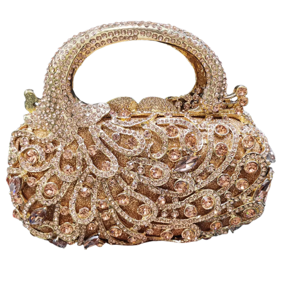 Rose Gold Mini Tote Clutch Handbag with Crystal Evening Bag, Women's Clutch, Champagne Wedding Purse SM94