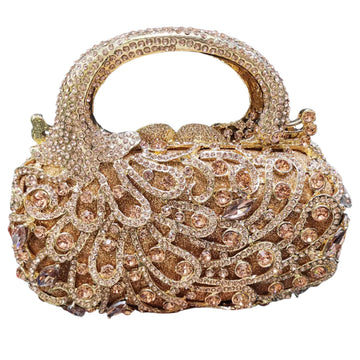 Rose Gold Mini Tote Clutch Handbag with Crystal Evening Bag, Women's Clutch, Champagne Wedding Purse SM94