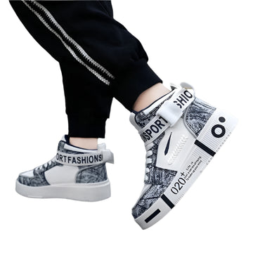 Boys' High Top Leather Sport Shoes – Spring/Autumn White Beige Kids School Sneakers, Designer Children’s Footwear