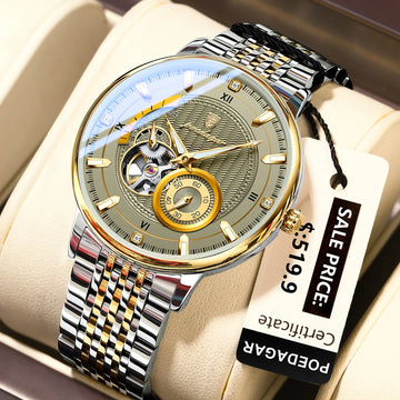 Luxury Men’s Automatic Mechanical Watch – Skeleton Tourbillon, Luminous Dial, Stainless Steel Wristwatch for Business & Casual Wear