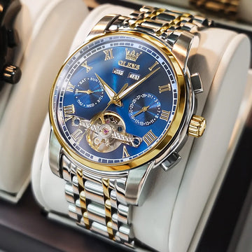 Men's Luxury Automatic Mechanical Watch - Skeleton Calendar, Waterproof, Stainless Steel, Business