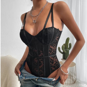 Women’s Sexy Summer Spaghetti Strap Jumpsuit - Y2K Lace Backless Playsuit, Floral Embroidery Beach Holiday Bodysuit