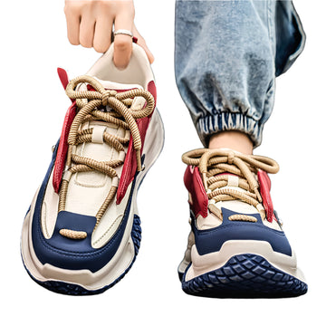 Men’s Chunky Sneakers – Spring Leather Platform Shoes, Breathable, Large Size, Casual Fashion, Flat Sole Design