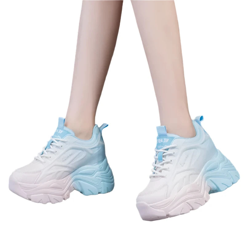 Women's Chunky Sneakers - Mix Color, Breathable Mesh Platform, Lace-Up Thick Sole Casual Sports Shoes for Spring 2024