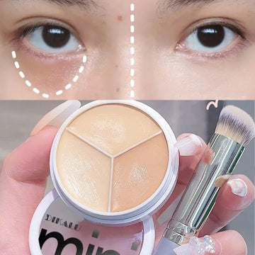 3 Colors Contour Concealer Palette with Brush: Moisturizing Full Coverage for Acne Spot, Dark Circles Concealer Cream - Makeup Cosmetics.