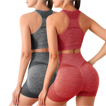 Seamless Yoga Set for Women - Gym Shorts, Sport Bras, & Workout Tops - Fitness Leggings & Activewear Set