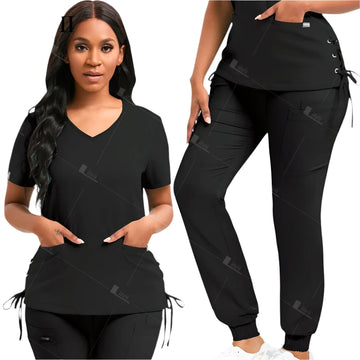 Women's Nurse Surgical Uniform Set - Stretch Medical Scrubs with Top & Jogging Pants - Clinical Workwear for Doctors, Vets, & Nursing