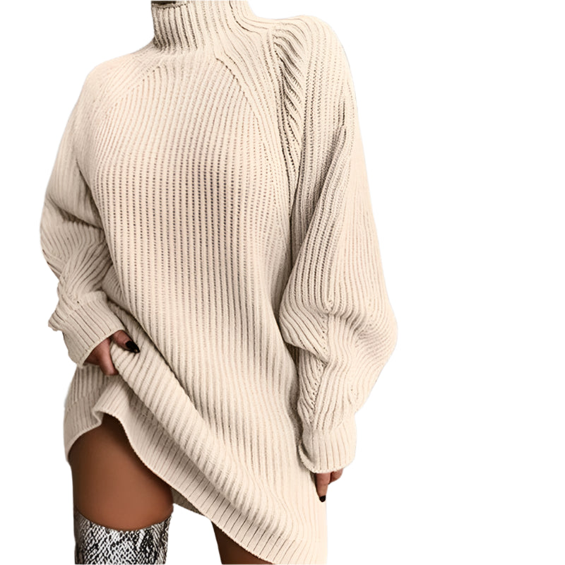Autumn/Winter Knitted Sweater Dress - Stylish and Sexy Medium-Length Long Sleeve High Collar Dress for Women