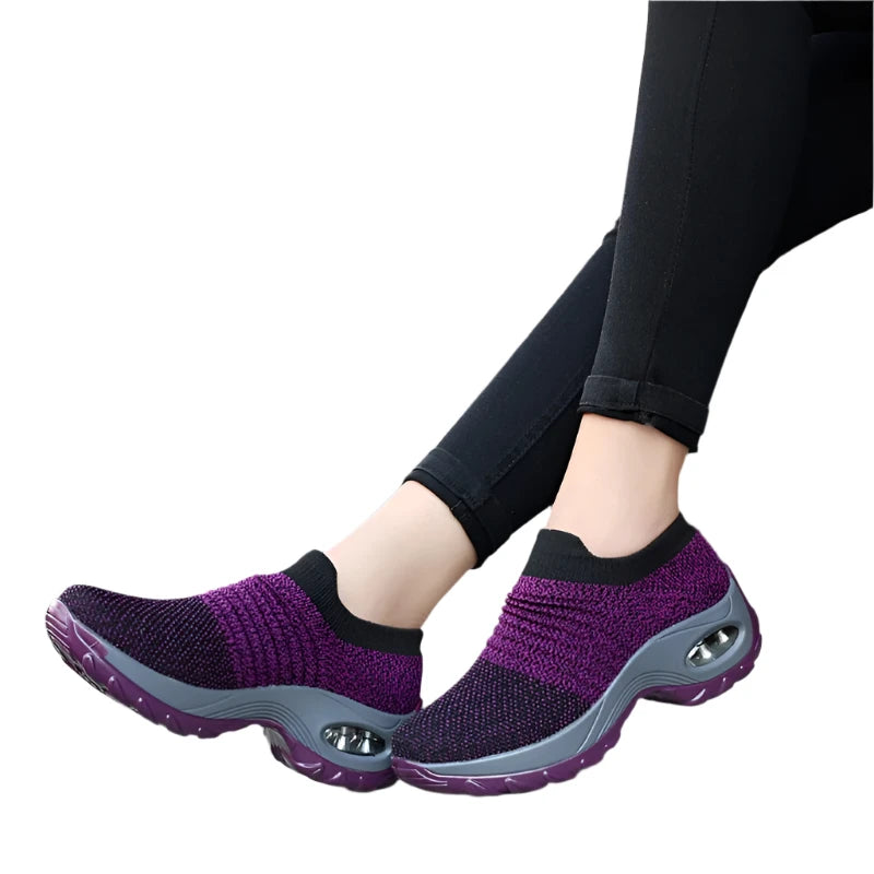 Women's Fashion Air Cushion Walking Shoes – Lightweight, Breathable Slip-On Sneakers with Thick Bottom for Casual Comfort