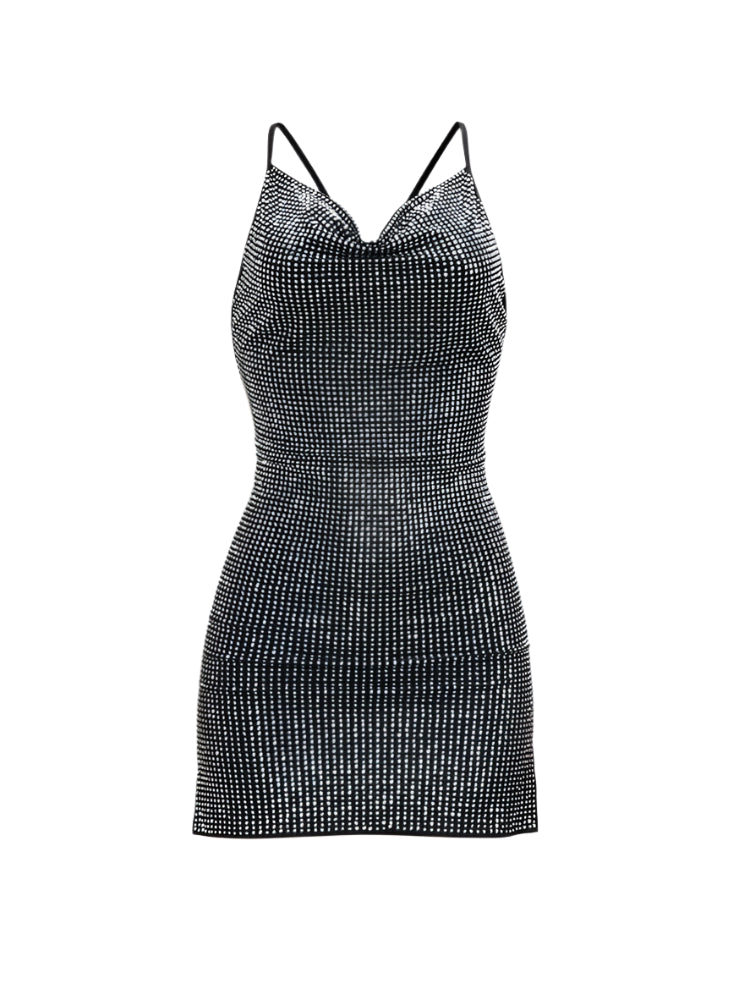 2025 Sexy Rhinestone Bodycon Mini Party Dress - Backless Sleeveless Split Glitter Clubwear for Women