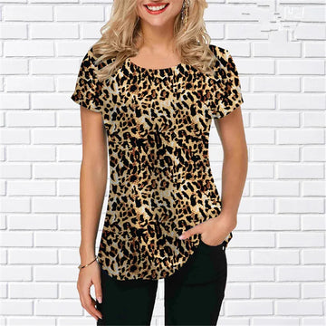 Leopard 3D Print Summer Shirt - Women’s Loose Casual Short Sleeve Streetwear Pullover Blouse