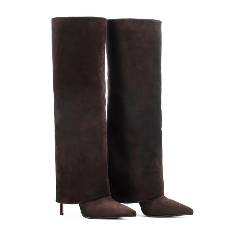 2025 New European and American High Heels Knee-High Women's Mid-Length Boots - Fashion Pointed Mid-Length Boots