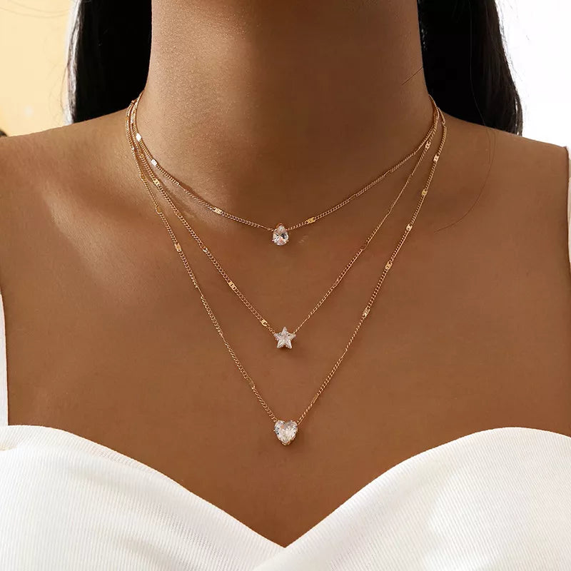 
      Crystal Zircon Heart Star Charm Layered Pendant Necklace Set for Women
 – BEAUTY NET
