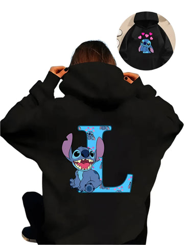Stitch Disney Hoodie for Women - Y2K Fashion, 26 English Letters Long Sleeve Hooded Shirt
