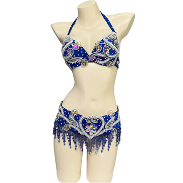 Women's Beaded Crystal Belly Dance Costume Set – Sexy Bra & Belt Outfit for Carnival, Stage Performance, and Bellydancing