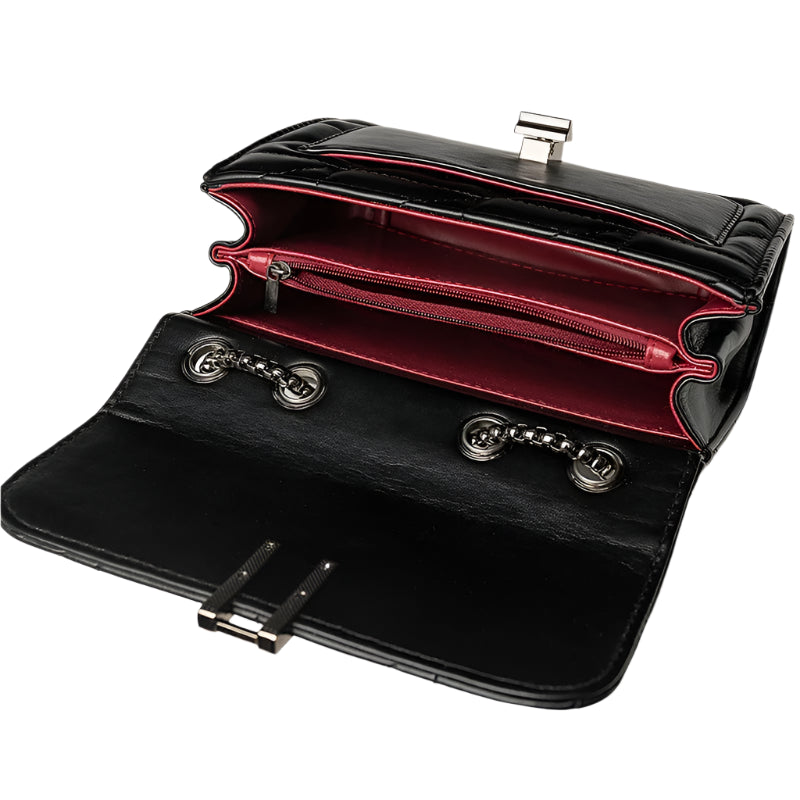 Classic Quilted Square Bag with Solid Color Flap Shoulder and Chain Detail