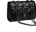 Classic Quilted Square Bag with Solid Color Flap Shoulder and Chain Detail