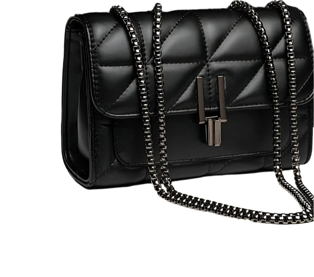 Classic Quilted Square Bag with Solid Color Flap Shoulder and Chain Detail
