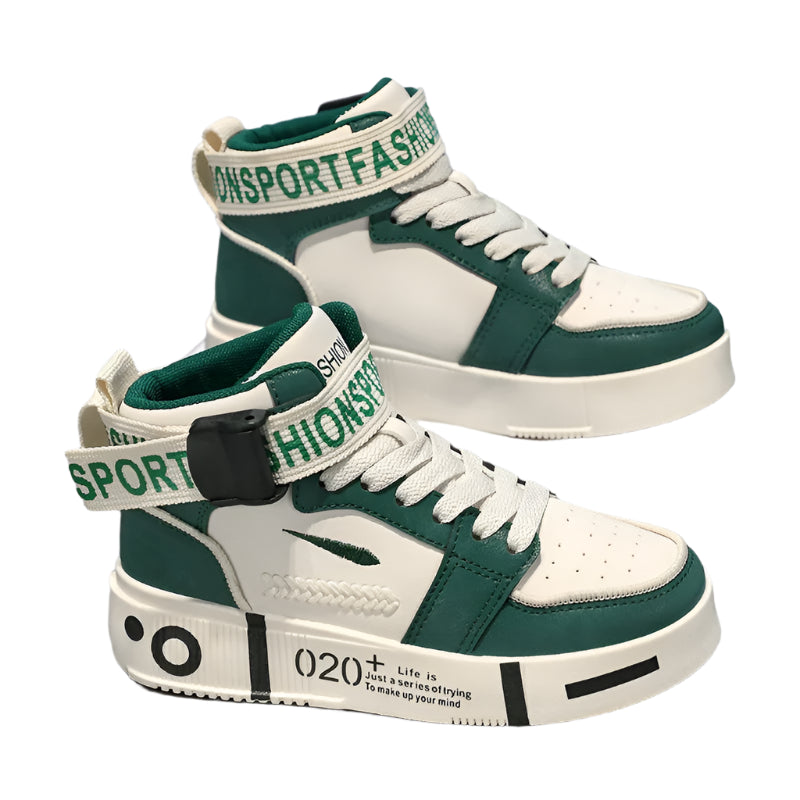 Boys' High Top Leather Sport Shoes – Spring/Autumn White Beige Kids School Sneakers, Designer Children’s Footwear