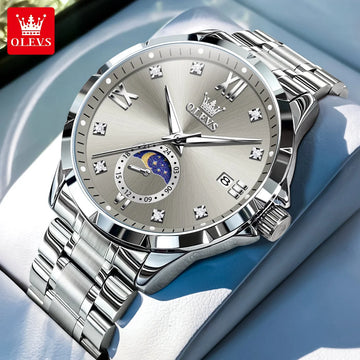Men’s Luxury Business Quartz Watch – Waterproof Fashion Wristwatch with Date & Moon Phase Display