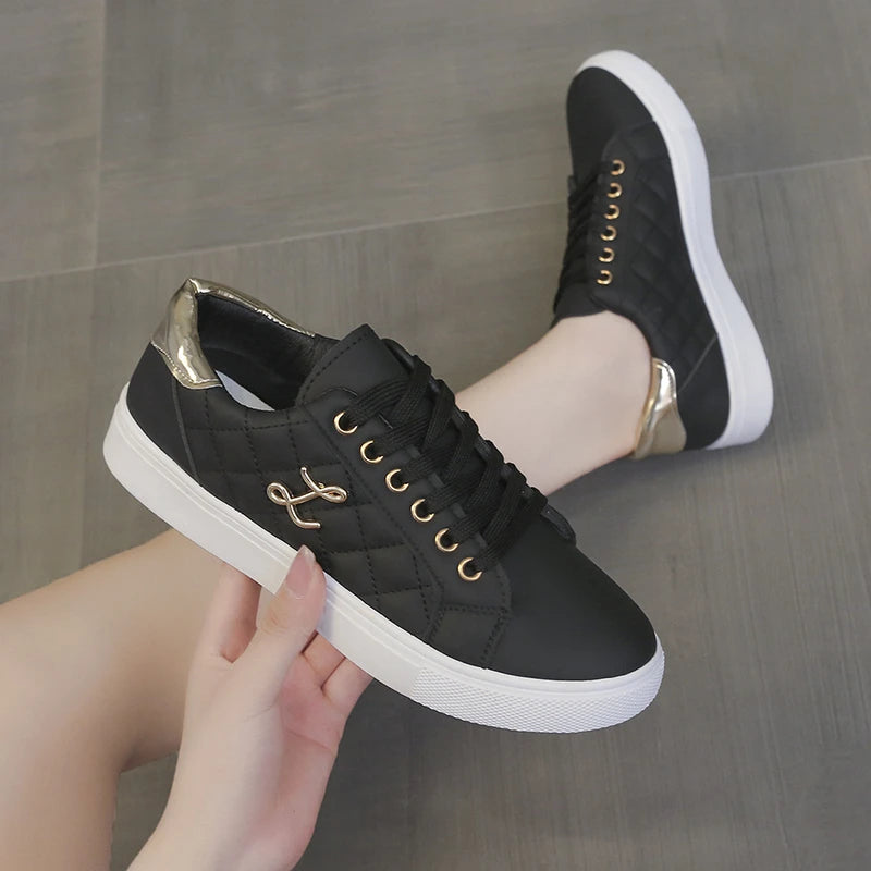 Women’s Breathable Fashion Sneakers | Soft Sole Casual Walking Shoes | White Vulcanized Flats for Women