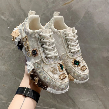 Women's Luxury Rhinestone Sneakers – Spring & Autumn Fashion, Outdoor Platform Sports Shoes