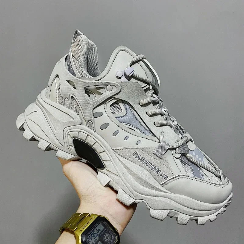 Luxury Men’s Vulcanized Shoes – Chunky Sneakers, High-Fashion Black Stylish Running Footwear