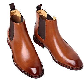Men’s Pointed Toe Chelsea Boots – High Top Casual Leather Ankle Boots for Stylish Everyday Wear