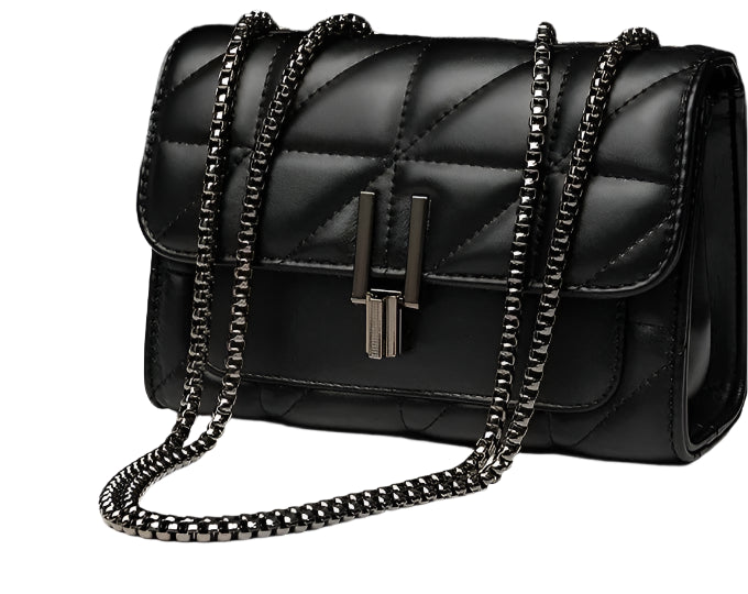 Classic Quilted Square Bag with Solid Color Flap Shoulder and Chain Detail