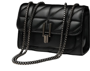 Classic Quilted Square Bag with Solid Color Flap Shoulder and Chain Detail
