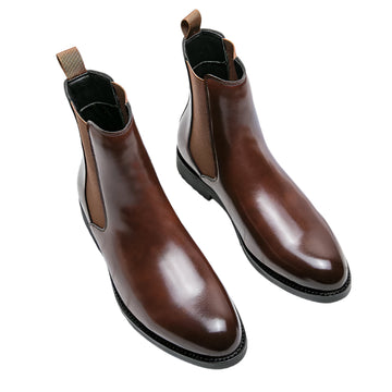 Men's British Style Chelsea Boots - Mid-Calf Dress Shoes, Formal Business Ankle Boots in Split Leather for Autumn