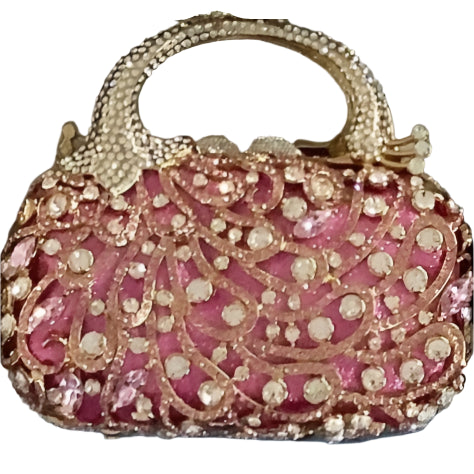 Rose Gold Mini Tote Clutch Handbag with Crystal Evening Bag, Women's Clutch, Champagne Wedding Purse SM94