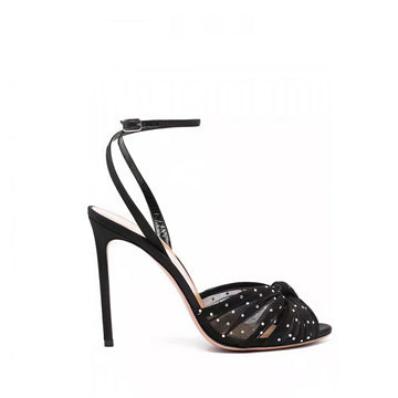 Women's Summer Mesh Lace Rhinestone Stiletto Sandals – Open Toe Round Head High Heels for Party, Wedding, and Evening Dress