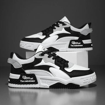 New Men's White Casual Sneakers – Trendy Comfortable Platform Lace-Up Shoes for Autumn