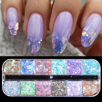 Aurora Nail Sequins: Crystal Thin Irregular Butterfly Star Sparkly Nail Flakes for UV Gel Polish Manicure Nail Art Decorations